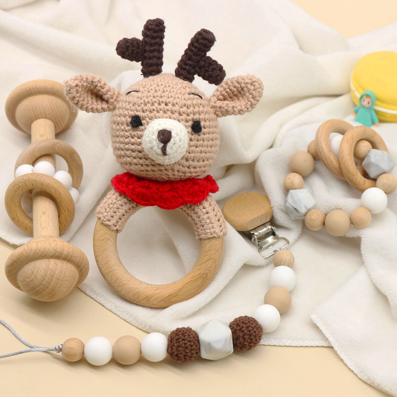 Bébé Animal en bois Crochet anneau de dentition hochet/anneau de